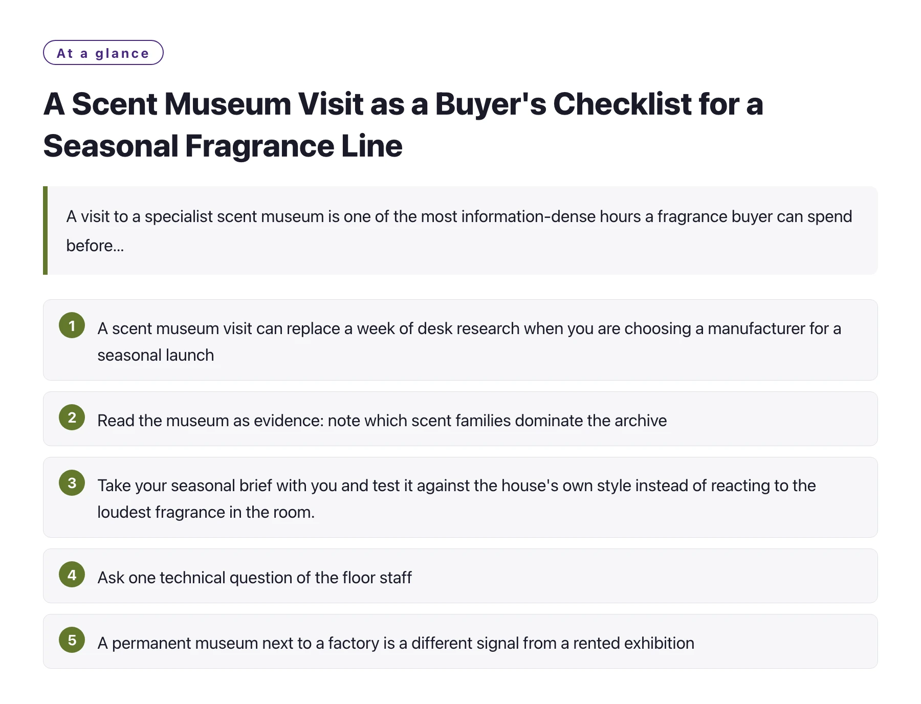 A Scent Museum Visit as a Buyer's Checklist for a Seasonal Fragrance Line——全文要点速览